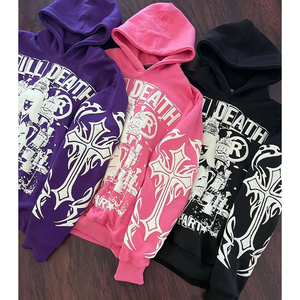 เสื้อฮู้ดลายกราฟิกสไตล์โกธิคแบบยูนิเซ็กซ์ เสื้อฮู้ดโอเวอร์ไซส์แนวสตรีทแวร์ เสื้อฮู้ดพิมพ์ลายกากบาท เสื้อฮู้ดแขนยาวสไตล์ Y2K เสื้อฮู้ดลำลอง - Product Image 5