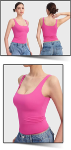 Top Corto de Mujer Marrón con Cuello Cuadrado y Fruncido, Casual, de Color Liso, Tejido Transpirable de Algodón y Spandex - Product Image 5