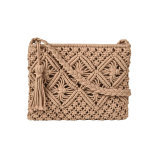 Wholesale Vintage <b>Light</b> Weight Handmade Cotton <b>Rope</b> Stylish Women Handbags Single Shoulder Tassels Crochet Macrame Bag - Product Image 1