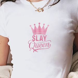 SLAY <b>Queen</b> with pink crown women's fashion short <b>t</b>-<b>shirt</b> - Product Image 2