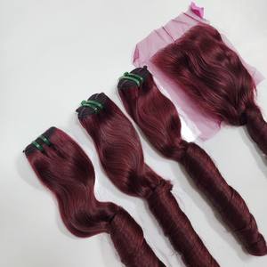Factory Price 100% Raw Virgin Vietnamese Human Weft Lace Wig Spring Curl <b>Burgundy</b> Color Super Double Drawn Hair Extensions - Product Image 4