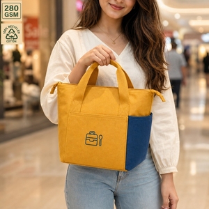 Custom Logo <b>Insulated</b> Canvas <b>Lunch</b> Bag Cooler Tote 25x24x14 cm Zipper Wholesale OEM ODM Private Label Manufacturer Exporter Bulk - Product Image 5