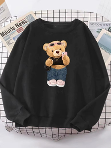 Nouveau Sweat à Capuche Femme de Qualité, Motif Ours Teddy Selfie Amusant, Col Rond, Tendance Mode - Product Image 1