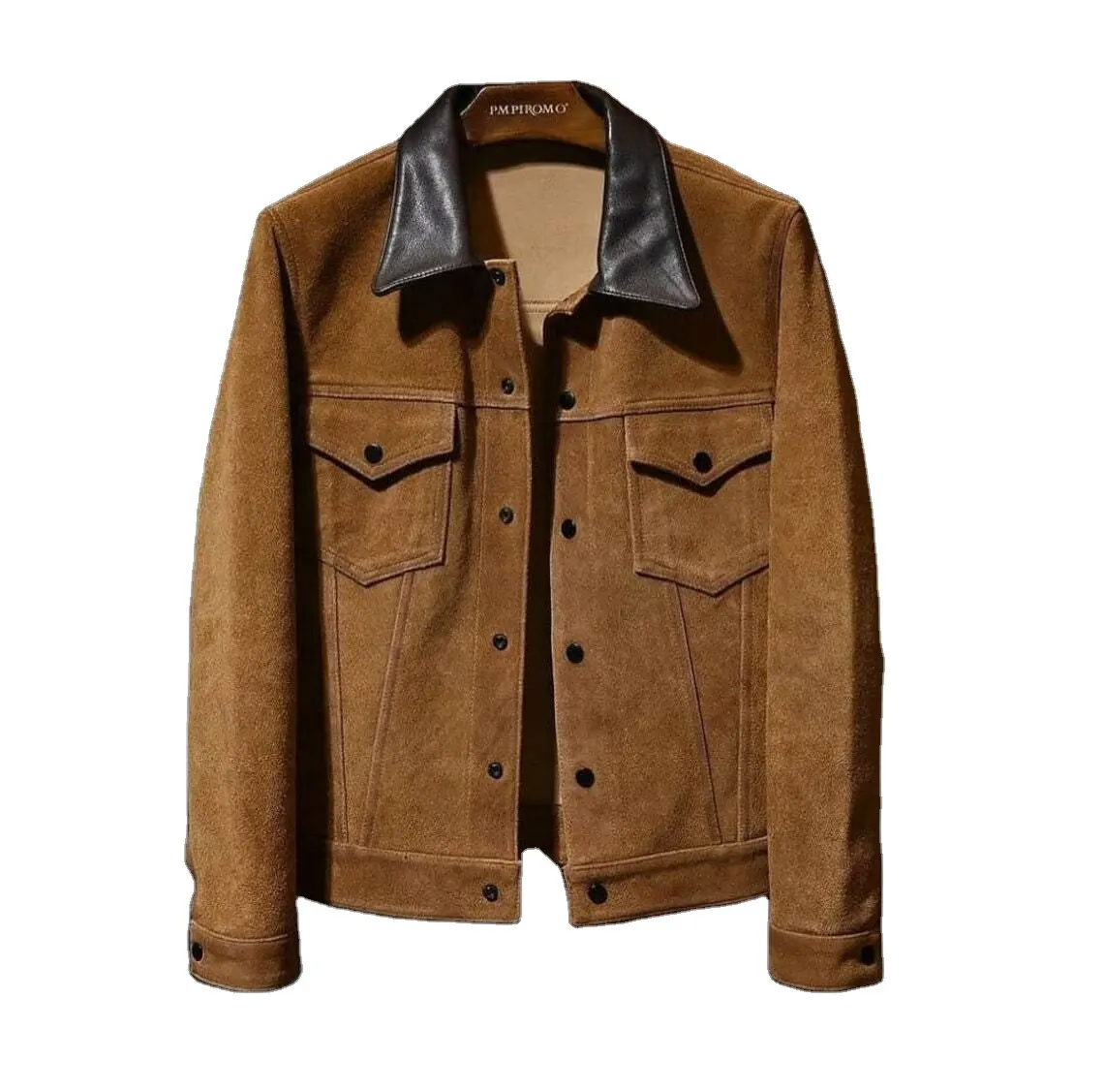 Mannen Suede Bruin Koe Huid Lederen Biker Stijl Jas Jas Casual Ontwerpen Button Fly Modieuze Stijlvolle Jas