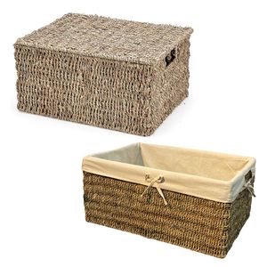 PHU HAO Premium Eco-Friendly <b>Wicker</b> SEAGRASS <b>Storage</b> <b>Basket</b> with Metal Frame Cotton Liner <b>Storage</b> <b>Basket</b> for Closet Organization - Product Image 1