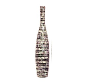 Jarrón de mesa negro contemporáneo con diseño de mosaico de nácar hecho a mano para exhibición floral - Product Image 1