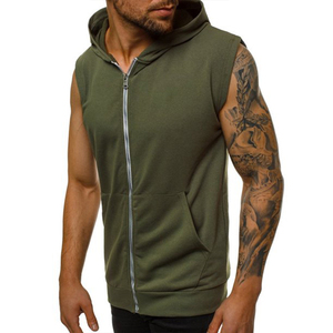 Wholesale Blank Sleeveless <b>Zip</b> Up Hoodie For Men Fashion Streetwear Gym Workout Sleeveless Hoodie For Fitness Training - Product Image 5