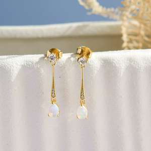 Pendientes de ópalo en plata de ley 925 con baño de oro vermeil de 14 quilates, pendientes colgantes, joyería vintage, regalos de cumpleaños para ella - Product Image 1