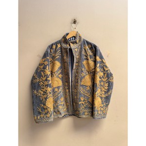 Women's Suzani Velvet Bomber <b>Jacket</b> Handmade Floral Embroidery Boho <b>Hippie</b> Style Reversible Quilted Eco-Friendly Cotton Lining - Product Image 3