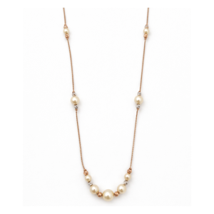 Elegante Collar de Perlas en Oro Rosa de 18K para Mujer, Cadena Larga Minimalista con Detalles de Perlas Crema, Joyería Sofisticada para Regalo - Product Image 3