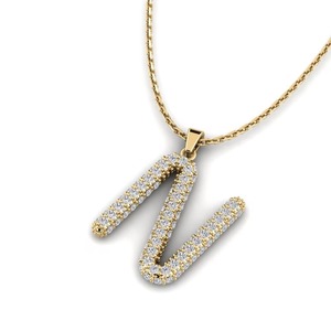 Colgante con Letra N de Plata 925, Moissanita y Diamante, Corte Brillante Redondo, Engaste de Garras, Unisex, Estilo Hip Hop, Regalo - Product Image 3