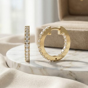 0.55 CTW 10k Gold Round Brilliant Cut Lab Grown Diamond for Certified Luxury <b>Large</b> <b>Hoop</b> Earrings - Product Image 1