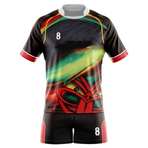 Men's Sublimated Breathable Rugby Uniform Set Black Red Green Gradient Crew Neck Short Sleeve Quick Dry <b>Athletic</b> Fit Winter All - Product Image 1