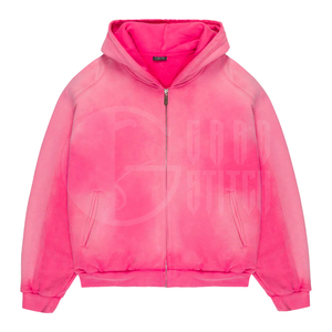 Sudadera con capucha y cremallera Sun Fade unisex, corte holgado, estilo moderno, rosa, forro polar, ecológica, con bolsillo - Product Image 2