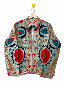 Veste Suzani d'hiver pour femmes, en velours de coton tissé, brodée à la main, légère, faite à la main, florale, bohème, ethnique, indienne, écologique - Product Image 1