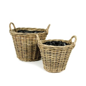 Juego de 2 cestas de ratán con asas para plantas de interior, decoración del hogar y jardín, almacenamiento y cubierta para macetas, de la India. - Product Image 1