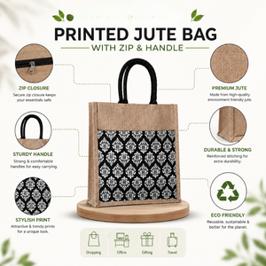 High Quality Reusable Printed Jute <b>Bag</b> with Zip & Handle Handmade Decorative Gift <b>Bags</b> for Shopping Multifunctional on Sale - Product Image 5
