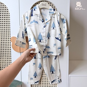 Ensemble de pyjama pour enfants SEUN, motif animalier, style coréen latin, manches longues, short/pantalon/jupe, vêtements de nuit d'été, longueur normale - Product Image 5