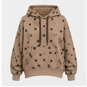 Sudadera con Capucha Holgada para Mujer, Color Taupe Cálido, con Puntos Ampliamente Espaciados, Teñida en la Prenda, de Algodón y Felpa, Modelo WPHOOD-0021, Personalizable - Product Image 1