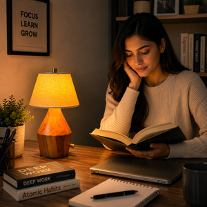 Rechargeable Teak Wood <b>Table</b> <b>Lamp</b> | 2600mAh Battery 10 Hour Runtime Fabric Shade Cordless LED Bedside Desk Home Decor Light <b>Lamp</b> - Product Image 3