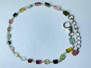 Pulsera Ajustable de Plata de Ley 925 Certificada con Turmalina Multicolor en Tubo, Estilo Étnico Hindú, Regalo Unisex al por Mayor - Product Image 5