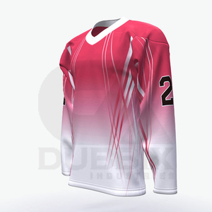 เสื้อฮอกกี้น้ำแข็งแบบซับลิเมชั่นสั่งทำพิเศษ คอวี แขนยาว สีชมพูไล่เฉด ผ้าตาข่ายระบายอากาศ โพลีเอสเตอร์ ไซส์พลัส สำหรับผู้ใหญ่ ใส่ได้ทั้งชายและหญิง ชุดกีฬา - Product Image 4