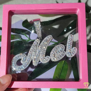 Silver Plated Moissanite Diamond Personalized Name Pendant Necklace Hip Hop Cuban Link Jewelry - Product Image 2