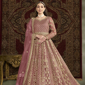 Traje Anarkali Moderno Bordado en Tela de Red Semisellada para Bodas, Fiestas, Graduaciones y Diwali - Product Image 1