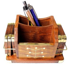 Posavasos de Madera de Sheesham, Soporte para Móvil, Portalápices, Organizador de Mesa Multiusos, Artículo de Regalo Hecho a Mano - Product Image 3