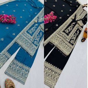 Chinon Silk Suit Set Women Designer Salwar Suit <b>Sequin</b> Embroidery Dress Coding Work Kurta <b>Pant</b> Dupatta Set Moti Work Ethnic Wear - Product Image 2