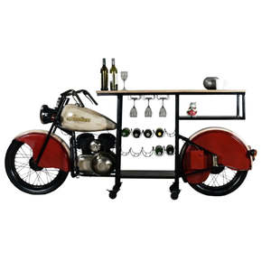 Carrito de bar industrial y vintage de hierro y madera con diseño de bicicleta, estilo automóvil antiguo de Indiana, para vinos. - Product Image 4