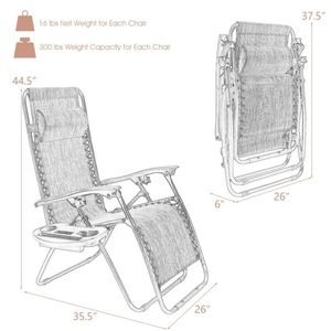 Chaise longue pliante 2 pièces avec fonction zéro gravité, chaises confortables de qualité supérieure - Product Image 4