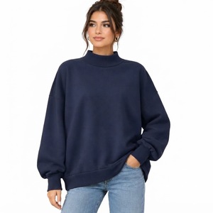 Sweat-shirt oversize à col montant, coupe décontractée, pull décontracté à manches longues, haut ample confortable, vêtements streetwear, vente en gros pour femmes - Product Image 5