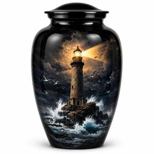 Urne funéraire de luxe en émail avec autocollant commémoratif Lighthouse et la Lune pour cendres humaines - Product Image 5