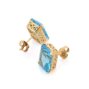 14.65 Ct Blue Topaz Asscher Cut Stud Earrings in 18K Yellow Gold - Product Image 5