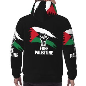 Sweat-shirt à capuche Free Palestine pour homme, noir, imprimé par sublimation, coupe décontractée, en polyester tricoté, pour l'automne - Product Image 5