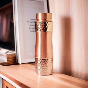 Pure copper water bottle with antique handcrafted hammered design <b>drinkware</b> and glossy polished finishing for <b>Accessories</b> - Product Image 2