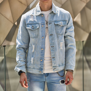 Trendy Oversized Canvas <b>Denim</b> Shirt Jacket Men Streetwear Stand Collar Front Logo Chic <b>Coat</b> - Product Image 1