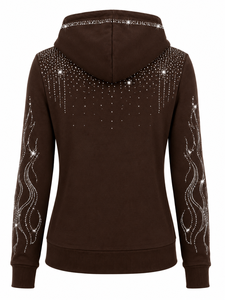 Sweat-shirt à capuche décontracté pour femme, en molleton 100% coton, avec paillettes, cristaux et strass, streetwear, écologique, manches longues - Product Image 3