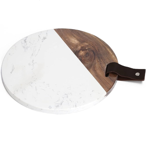 Wooden Charcuterie <b>Cheese</b> Board Gift <b>Set</b> With Leather Strap Custom Wood & Marble Cutting Board Best Price - Product Image 1