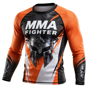 Camiseta de Compresión para Luchadores de MMA, Manga Larga, Ajustada, con Estampado por Sublimación, para Entrenamiento de Artes Marciales Mixtas, Naranja y Negra - Product Image 2