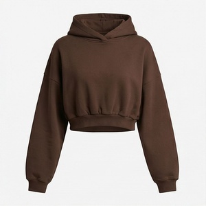 Custom Women Polyester Cotton Lightweight Stonewashed Crop Hoodies Customized Color Blank Front <b>Logo</b> <b>No</b> Pocket Design - Product Image 1