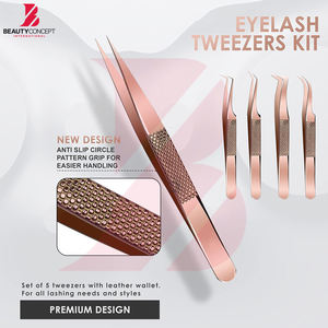 Juego Profesional de 5 Pinzas para Pestañas en Oro Rosa, Pinzas de Alta Precisión de 90 Grados y Curvadas con Estuche de Viaje - Product Image 2