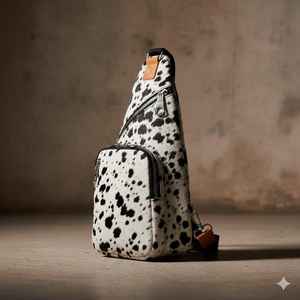 Bolso de Pecho Vintage de Cuero Genuino con Pelo, Unisex, de Piel de Vacuno, Bandolera Cruzada, para Viaje Casual, con Cremallera, Moda LHCB-0003 - Product Image 6