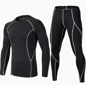 Men's Black <b>Long</b> Sleeve Rash Guard Set With Neon Green <b>Stitching</b> Quick Dry Compression Wear Full Coverage Sport <b>Kit</b> - Product Image 2