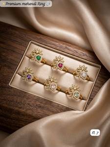 Premium Gold Plated Teardrop CZ Mehendi <b>Rings</b> Set Floral Paisley <b>Adjustable</b> Finger <b>Rings</b> for Women Ethnic Wedding Jewelry - Product Image 3