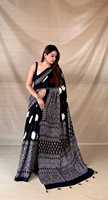Saree Katun Wanita Tradisional India Dengan Pola Geometris Untuk Pakaian Santai Semua Musim