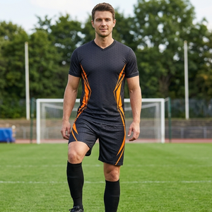 Conjunto de Camiseta de Fútbol Gris Oscuro y Naranja |   Uniforme de Fútbol Premium con Textura de Panal de Abeja |   Transpirable de Secado Rápido - Product Image 4