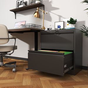 Armoire de classement latérale en métal à 2 tiroirs avec serrure, armoires de classement horizontales larges en acier pour la maison ou le bureau - Product Image 5