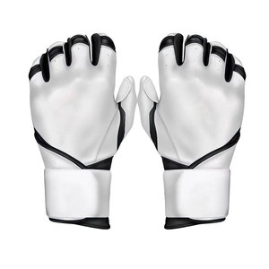 Leather Baseball Batting Gloves Full Finger <b>White</b> Black Non-Slip Hook And Loop Closure Right Handed Adult All Seasons - Product Image 2